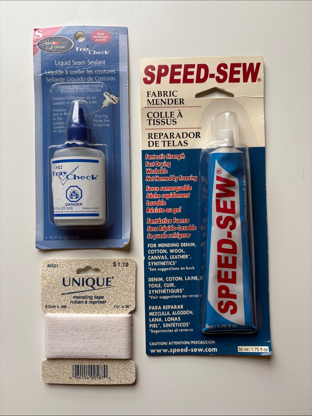 Speed-Sew Fabric Mender, Liquid Seam Sealant and Fabric Mending Tape Adhesive